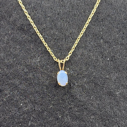 14K Yellow Gold Genuine Opal 6x4mm Pendant, October Birthstone, White Opal Charm, Handmade Pendant, Pendant For Girls