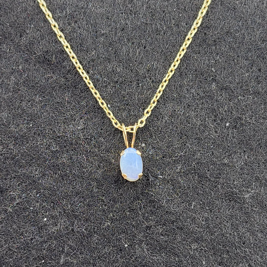 14K Yellow Gold Genuine Opal 6x4mm Pendant, October Birthstone, White Opal Charm, Handmade Pendant, Pendant For Girls
