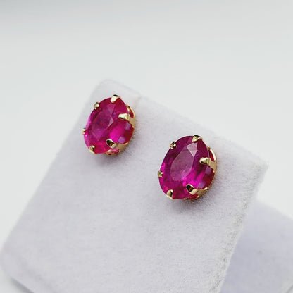 Gold Ruby Stud Earrings , 10K Yellow Gold Ruby 10x7mm Stud Earrings, July Birthstone, Big Gemstone Earrings For Women