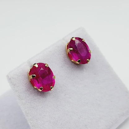 Gold Ruby Stud Earrings , 10K Yellow Gold Ruby 10x7mm Stud Earrings, July Birthstone, Big Gemstone Earrings For Women