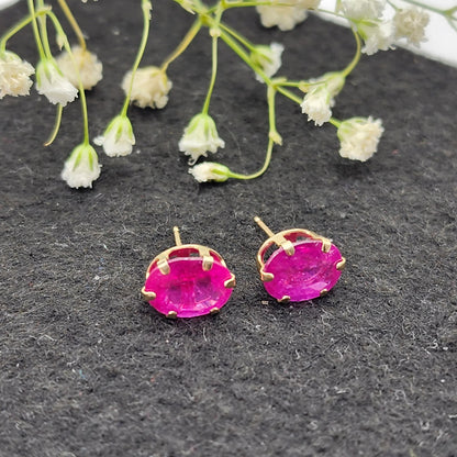 Gold Ruby Stud Earrings , 10K Yellow Gold Ruby 10x7mm Stud Earrings, July Birthstone, Big Gemstone Earrings For Women