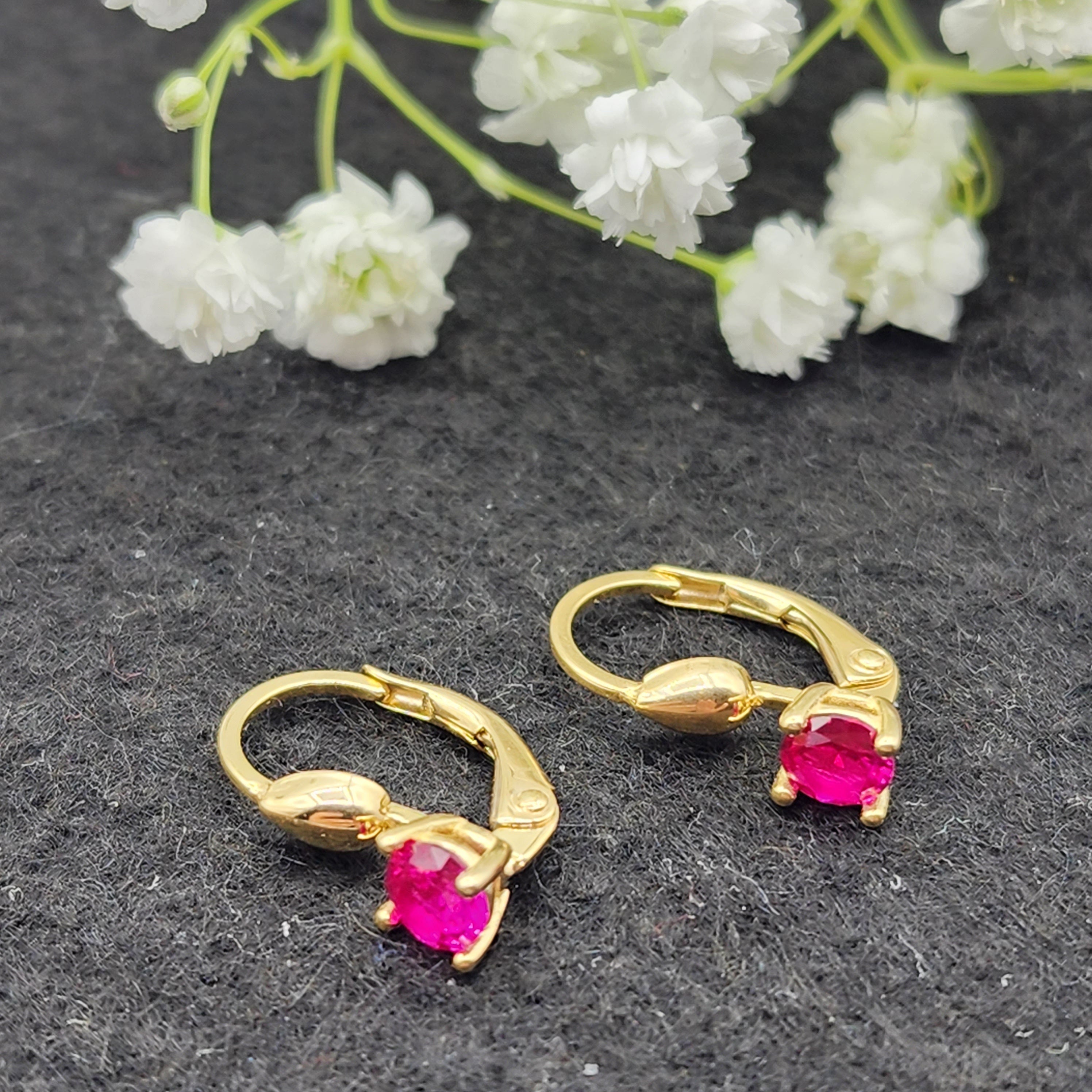 10K Yellow Gold Red Gemstone Lever Back Earrings, Gold Ruby Earrings for Women, Drop Earrings with Gemstone, Gift For Her