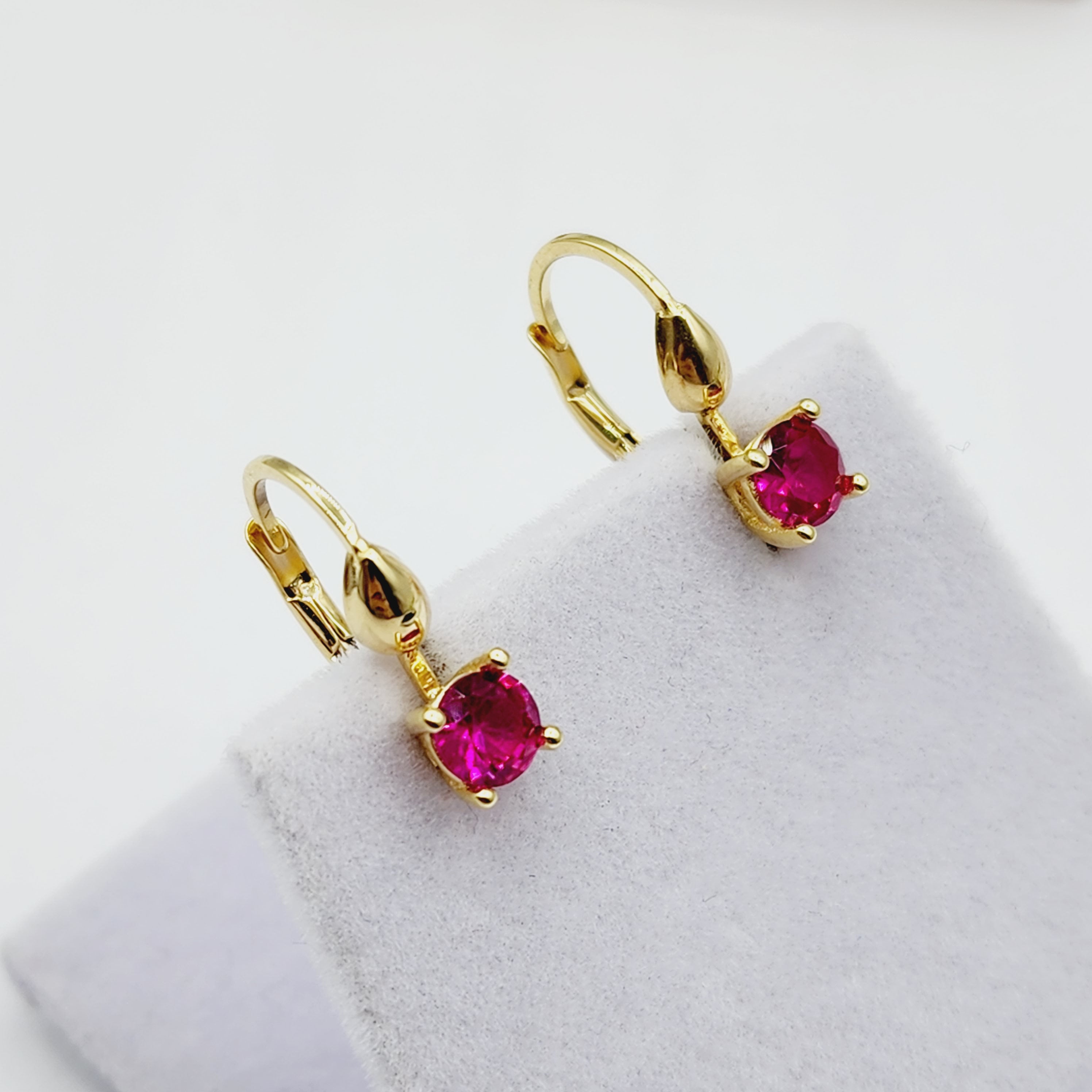 10K Yellow Gold Red Gemstone Lever Back Earrings, Gold Ruby Earrings for Women, Drop Earrings with Gemstone, Gift For Her