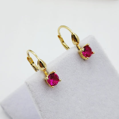 10K Yellow Gold Red Gemstone Lever Back Earrings, Gold Ruby Earrings for Women, Drop Earrings with Gemstone, Gift For Her