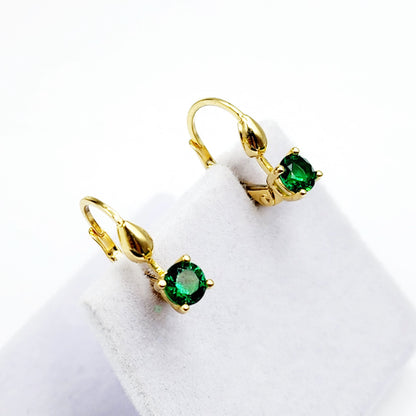 10K Yellow Gold Green Gemstone Lever Back Earrings, Gold Emerald Earrings for Women, Drop Earrings with Gemstone, Gift For Her