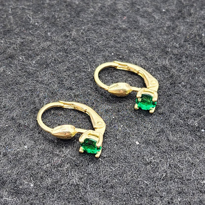 10K Yellow Gold Green Gemstone Lever Back Earrings, Gold Emerald Earrings for Women, Drop Earrings with Gemstone, Gift For Her