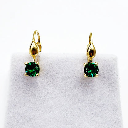 10K Yellow Gold Green Gemstone Lever Back Earrings, Gold Emerald Earrings for Women, Drop Earrings with Gemstone, Gift For Her