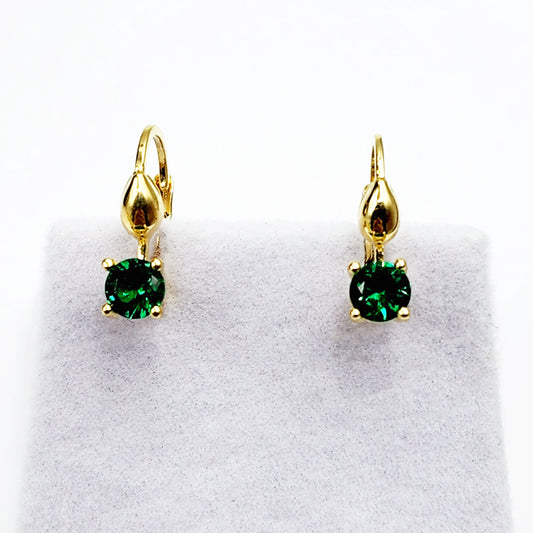10K Yellow Gold Green Gemstone Lever Back Earrings, Gold Emerald Earrings for Women, Drop Earrings with Gemstone, Gift For Her