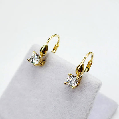 10K Yellow Gold White Gemstone Lever Back Earrings, Gold Cubic Zirconia Earrings for Women, Drop Earrings with Gemstone, Gift For Her