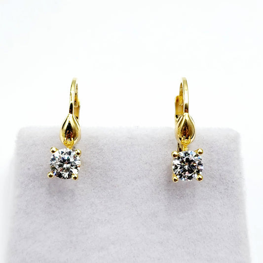 10K Yellow Gold White Gemstone Lever Back Earrings, Gold Cubic Zirconia Earrings for Women, Drop Earrings with Gemstone, Gift For Her