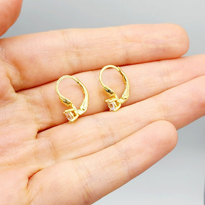 10K Yellow Gold White Gemstone Lever Back Earrings, Gold Cubic Zirconia Earrings for Women, Drop Earrings with Gemstone, Gift For Her