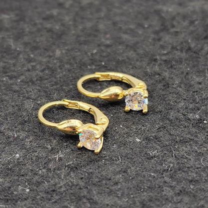 10K Yellow Gold White Gemstone Lever Back Earrings, Gold Cubic Zirconia Earrings for Women, Drop Earrings with Gemstone, Gift For Her