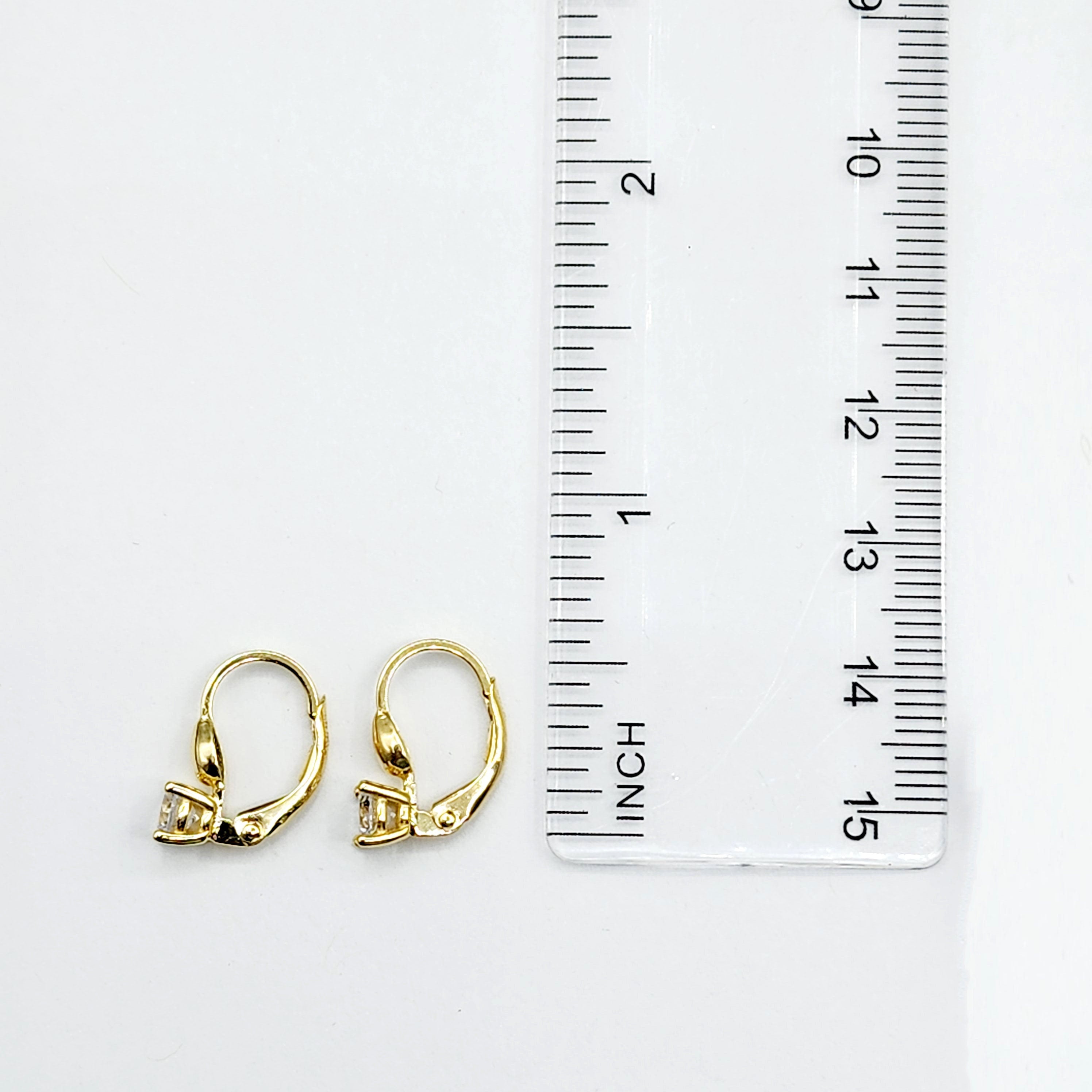 10K Yellow Gold White Gemstone Lever Back Earrings, Gold Cubic Zirconia Earrings for Women, Drop Earrings with Gemstone, Gift For Her