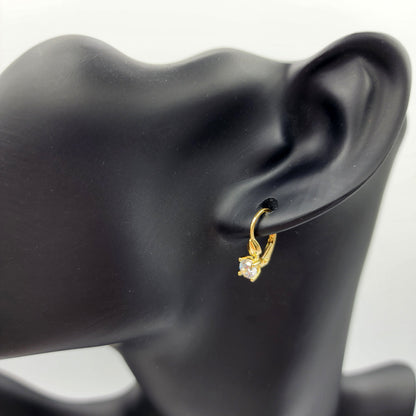 10K Yellow Gold White Gemstone Lever Back Earrings, Gold Cubic Zirconia Earrings for Women, Drop Earrings with Gemstone, Gift For Her