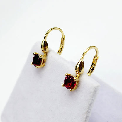 10K Yellow Gold Red Gemstone Lever Back Earrings, Gold Garnet Earrings for Women, Drop Earrings with Gemstone, Gift For Her