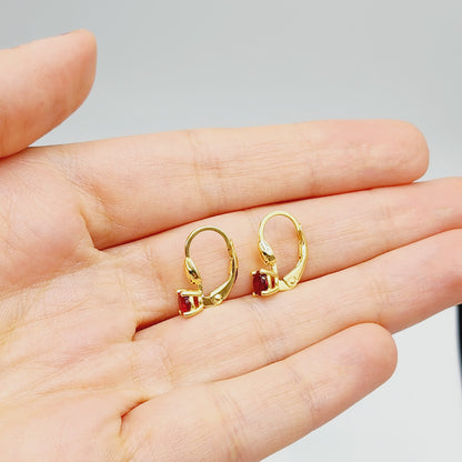 10K Yellow Gold Red Gemstone Lever Back Earrings, Gold Garnet Earrings for Women, Drop Earrings with Gemstone, Gift For Her