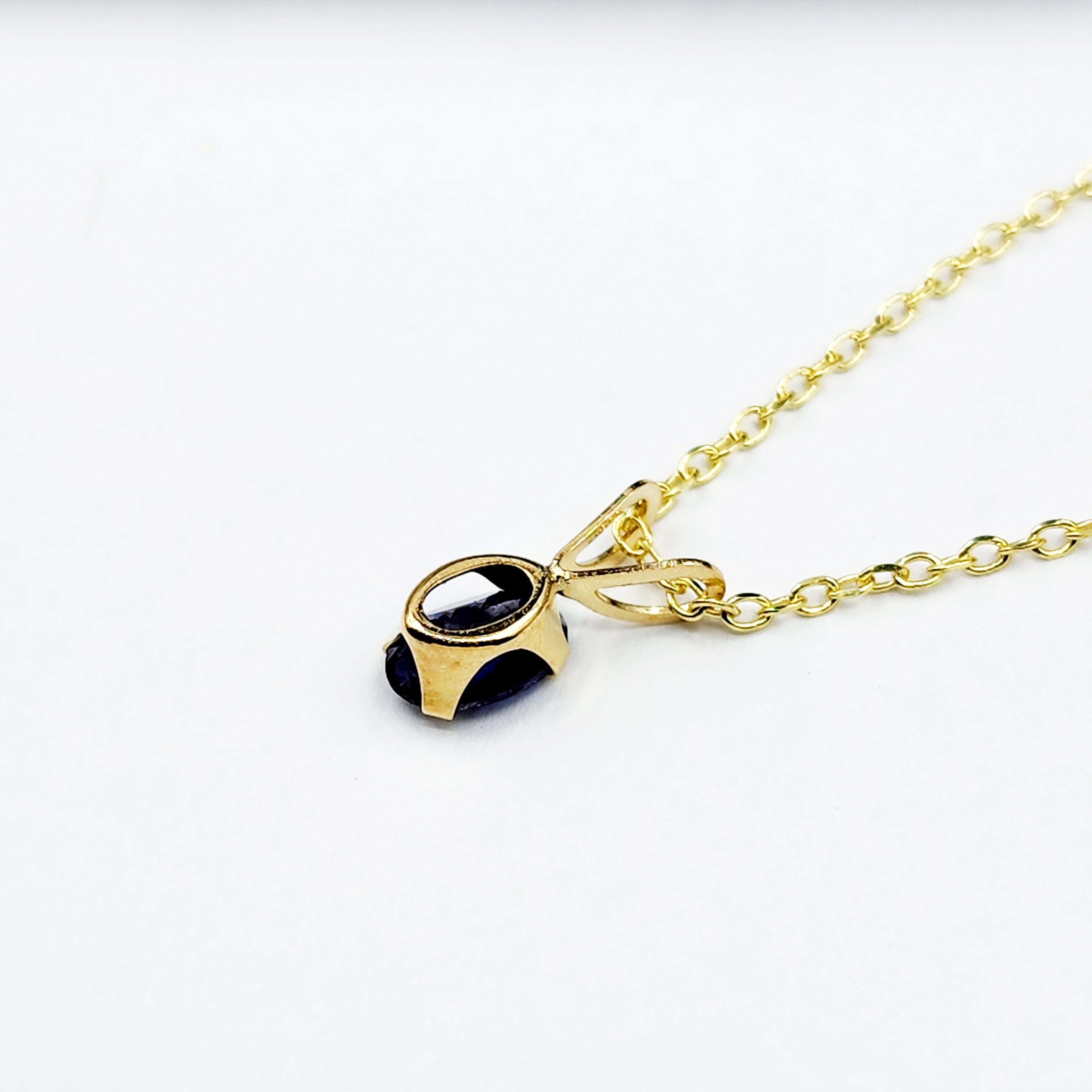 14K Yellow Gold Genuine Iolite 6x4mm Pendant, Gemstone Charm, Handmade Pendant, Pendant For Girls