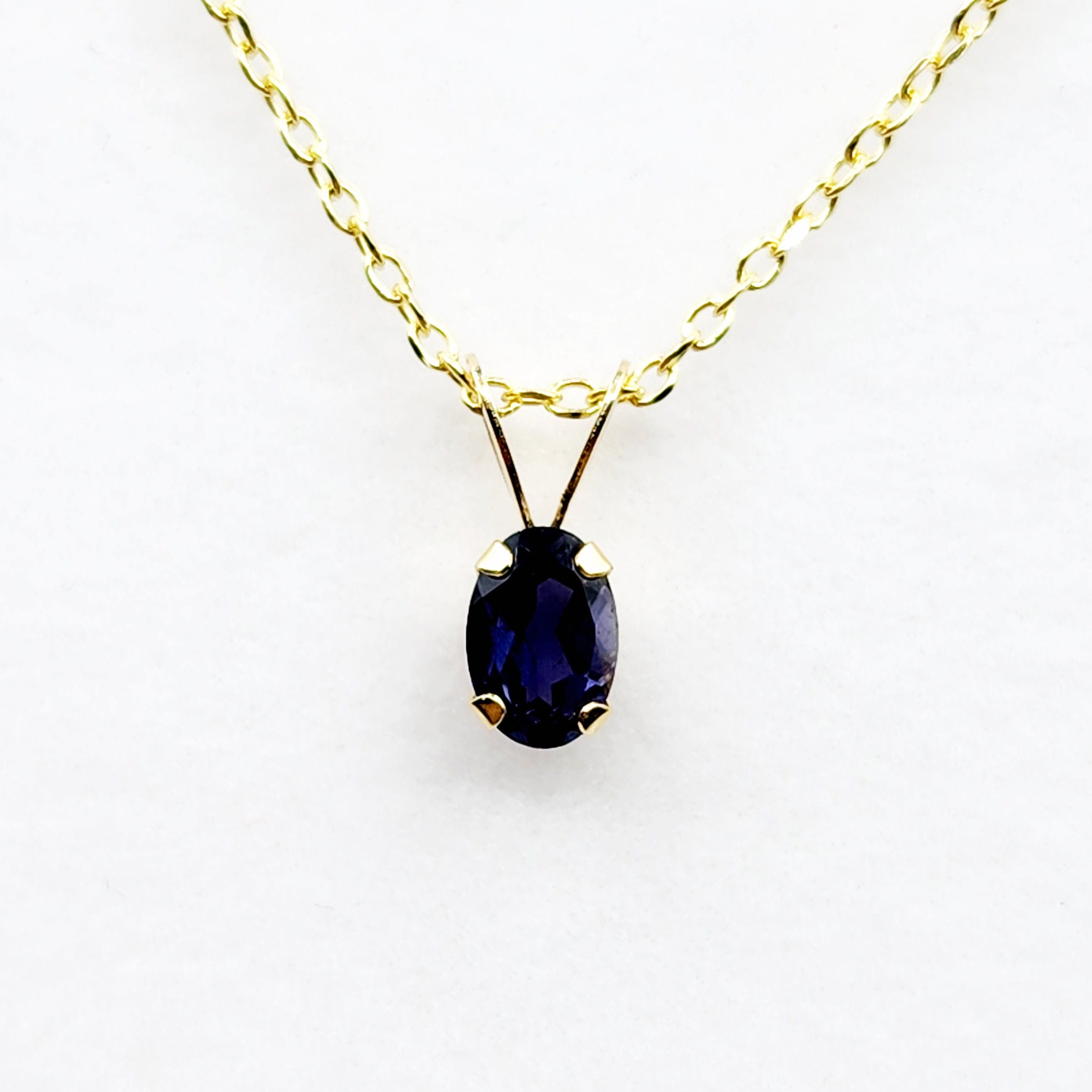 14K Yellow Gold Genuine Iolite 6x4mm Pendant, Gemstone Charm, Handmade Pendant, Pendant For Girls