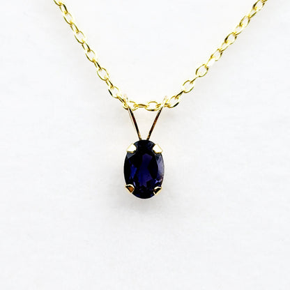 14K Yellow Gold Genuine Iolite 6x4mm Pendant, Gemstone Charm, Handmade Pendant, Pendant For Girls