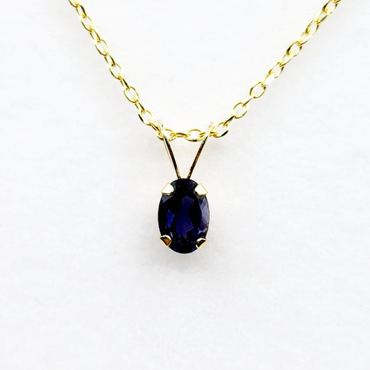 14K Yellow Gold Genuine Iolite 6x4mm Pendant, Gemstone Charm, Handmade Pendant, Pendant For Girls