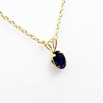 14K Yellow Gold Genuine Iolite 6x4mm Pendant, Gemstone Charm, Handmade Pendant, Pendant For Girls