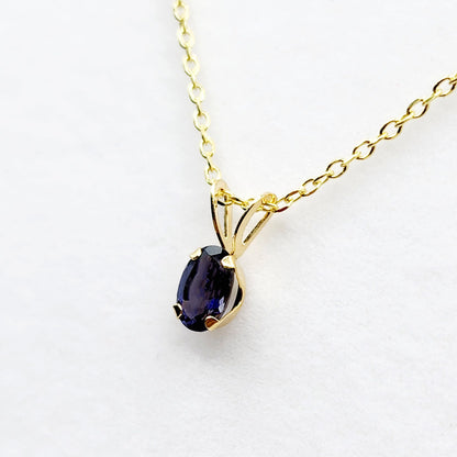 14K Yellow Gold Genuine Iolite 6x4mm Pendant, Gemstone Charm, Handmade Pendant, Pendant For Girls