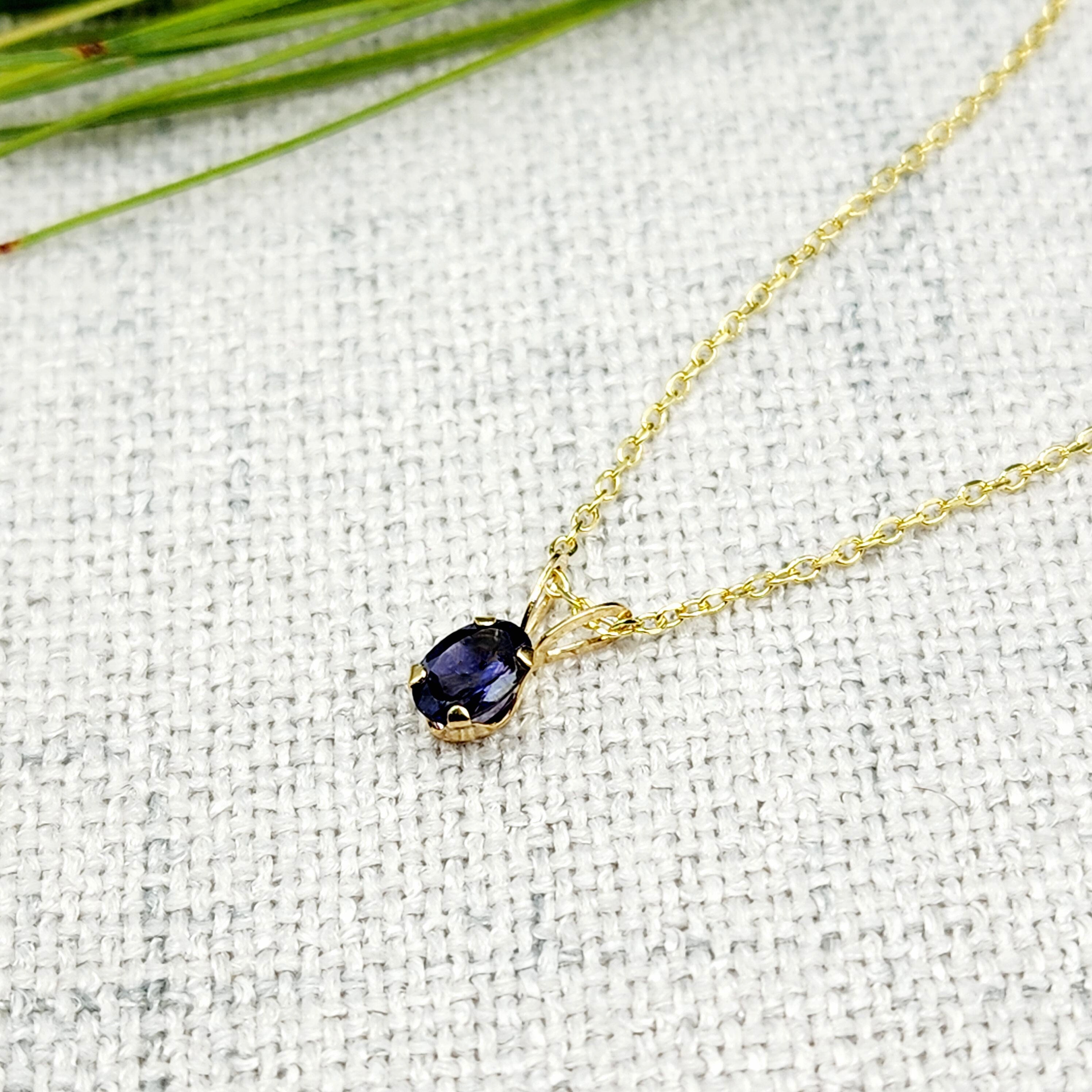 14K Yellow Gold Genuine Iolite 6x4mm Pendant, Gemstone Charm, Handmade Pendant, Pendant For Girls