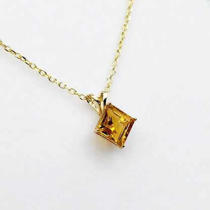 Gold Citrine Pendant Necklace , 10K Yellow Gold Citrine 6x6mm Pendant, November Birthstone Jewelry Gift for Women, Square Gemstone Pendant