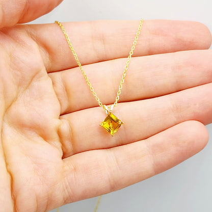 Gold Citrine Pendant Necklace , 10K Yellow Gold Citrine 6x6mm Pendant, November Birthstone Jewelry Gift for Women, Square Gemstone Pendant