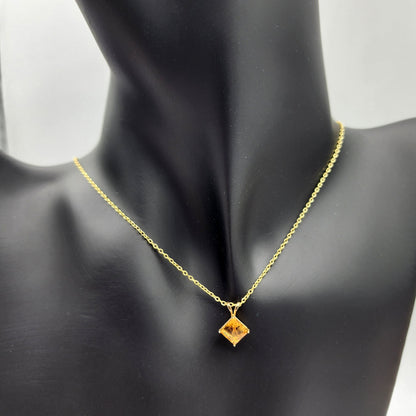Gold Citrine Pendant Necklace , 10K Yellow Gold Citrine 6x6mm Pendant, November Birthstone Jewelry Gift for Women, Square Gemstone Pendant