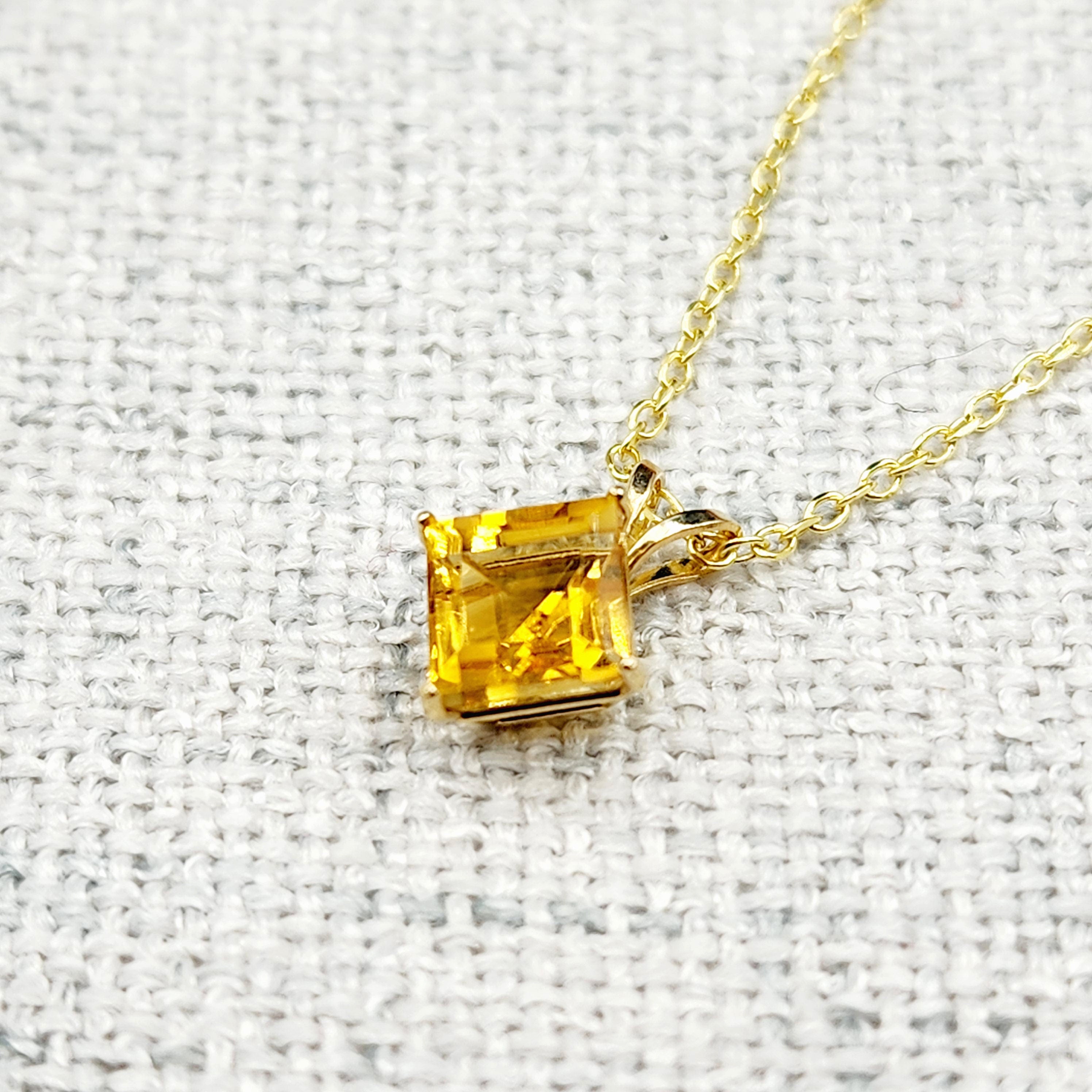 Gold Citrine Pendant Necklace , 10K Yellow Gold Citrine 6x6mm Pendant, November Birthstone Jewelry Gift for Women, Square Gemstone Pendant