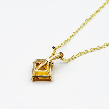 Gold Citrine Pendant Necklace , 10K Yellow Gold Citrine 6x6mm Pendant, November Birthstone Jewelry Gift for Women, Square Gemstone Pendant