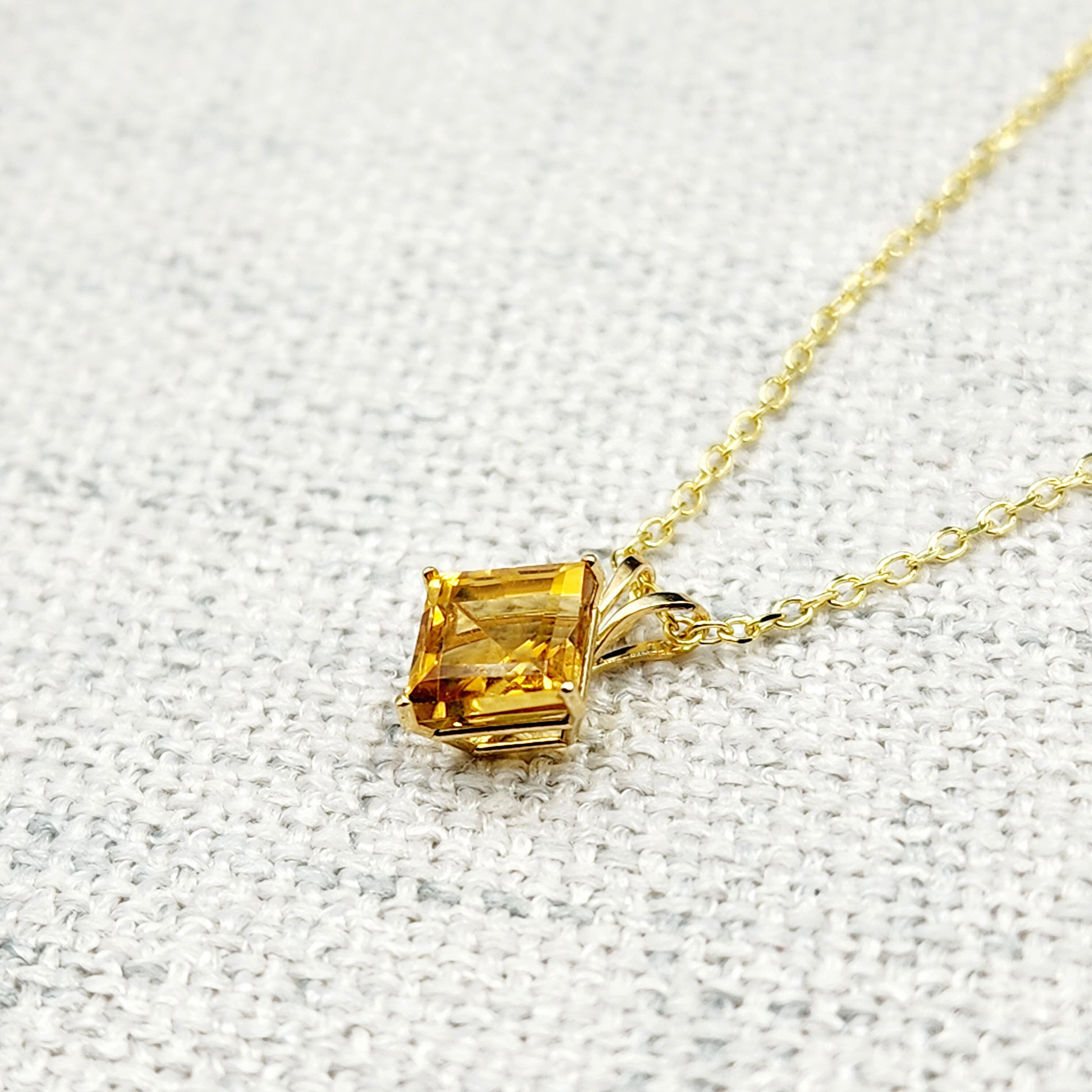 Gold Citrine Pendant Necklace , 10K Yellow Gold Citrine 6x6mm Pendant, November Birthstone Jewelry Gift for Women, Square Gemstone Pendant