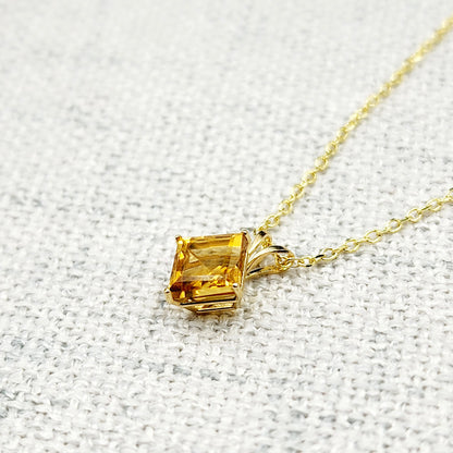 Gold Citrine Pendant Necklace , 10K Yellow Gold Citrine 6x6mm Pendant, November Birthstone Jewelry Gift for Women, Square Gemstone Pendant