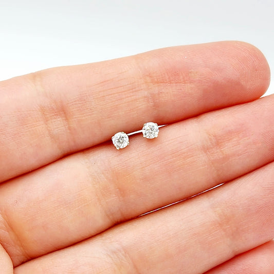 14K White Gold Diamond (0.25ct) Stud Earrings, 14K Gold Natural Diamond 3x3mm Stud Earrings for Women, Earrings for Girls, Christmas Gift