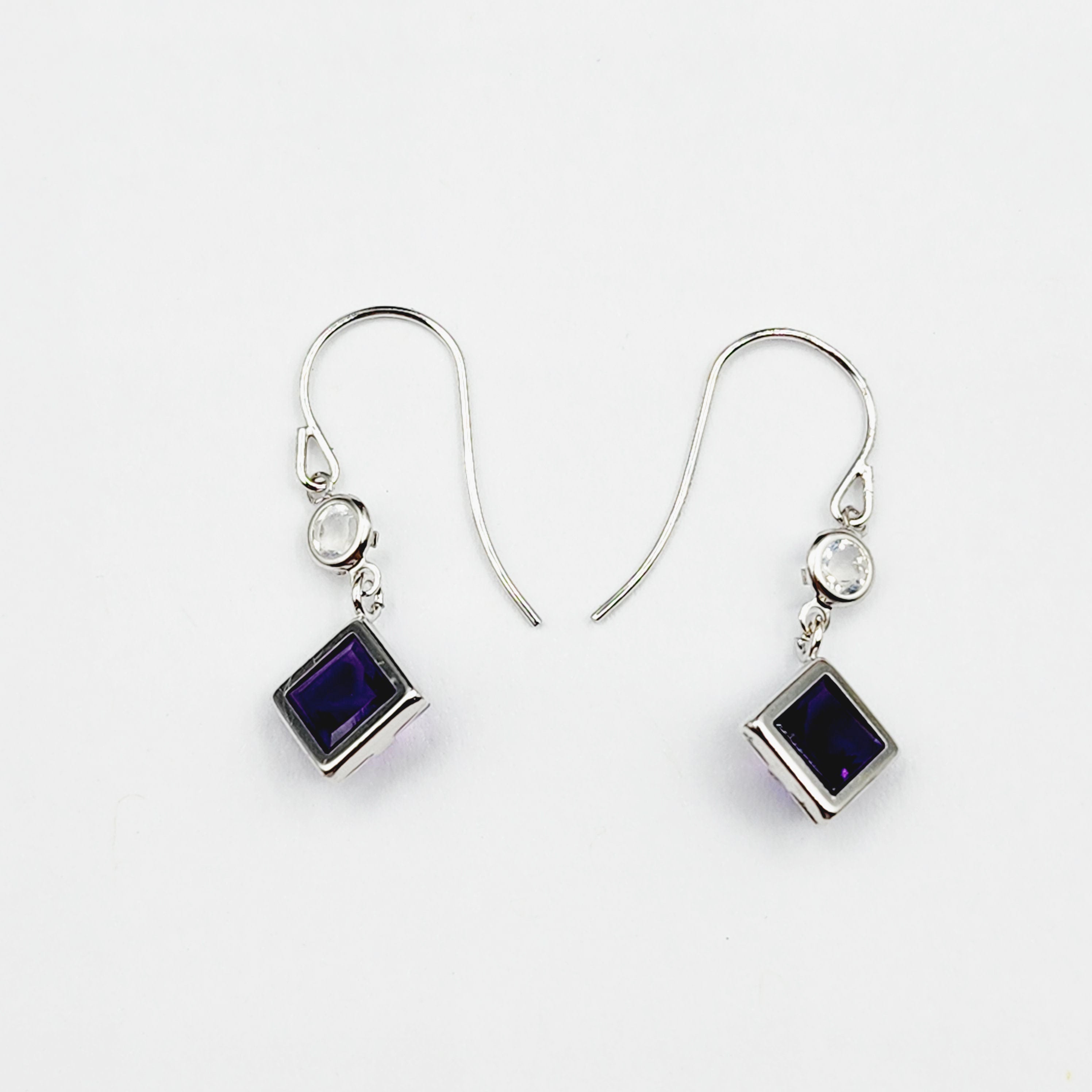 10K White Gold Amethyst with Moonstone Drop Earrings, February Birthstone Gift for Her