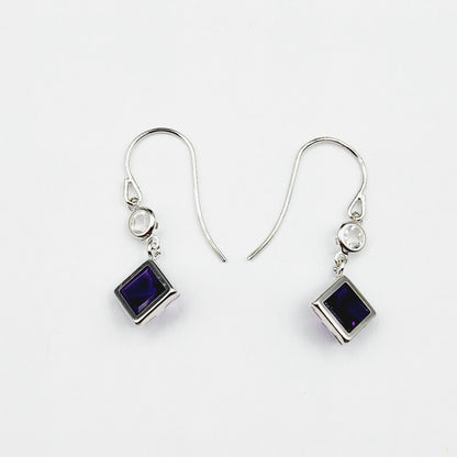 10K White Gold Amethyst with Moonstone Drop Earrings, February Birthstone Gift for Her