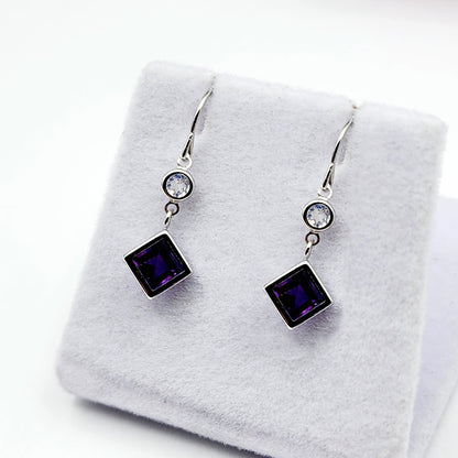 10K White Gold Amethyst with Moonstone Drop Earrings, February Birthstone Gift for Her