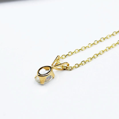14K Yellow Gold Genuine Moonstone 6x4mm Pendant, Natural Gemstone Charm, Handmade Pendant, Pendant Gift For Girls