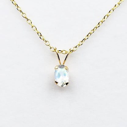14K Yellow Gold Genuine Moonstone 6x4mm Pendant, Natural Gemstone Charm, Handmade Pendant, Pendant Gift For Girls