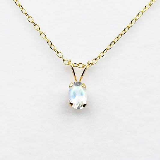 14K Yellow Gold Genuine Moonstone 6x4mm Pendant, Natural Gemstone Charm, Handmade Pendant, Pendant Gift For Girls