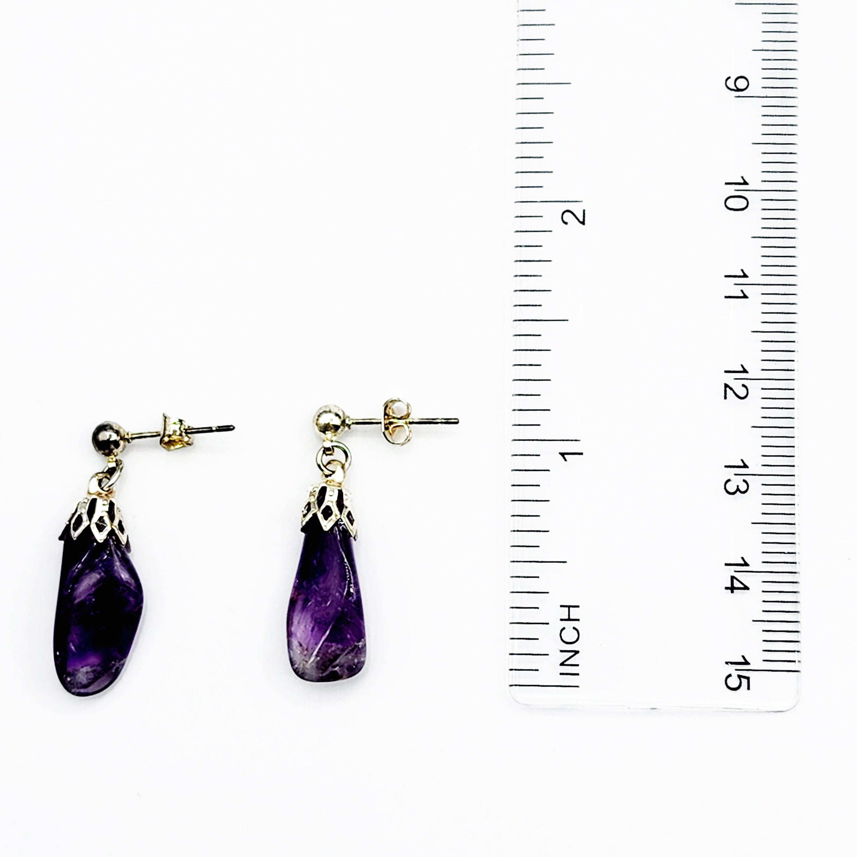 Silver Natural Amethyst Drop Earrings, February Birthstone, Amethyst Set Jewelry for Women, Gift for Girls