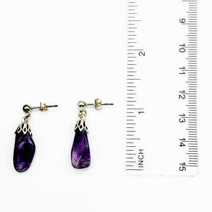 Silver Natural Amethyst Drop Earrings, February Birthstone, Amethyst Set Jewelry for Women, Gift for Girls