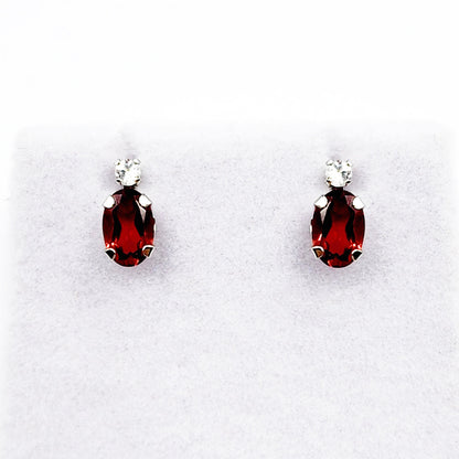 10K White Gold Garnet with Moonstone Earrings | Gold Genuine Garnet Stud Earrings, January Birthstone Jewelry, Earrings For Women