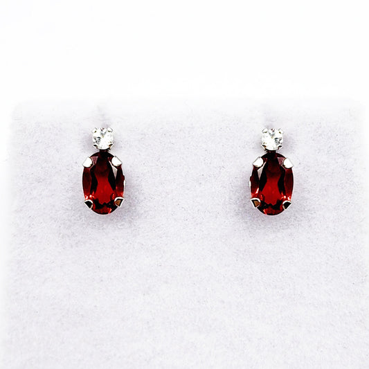 10K White Gold Garnet with Moonstone Earrings | Gold Genuine Garnet Stud Earrings, January Birthstone Jewelry, Earrings For Women