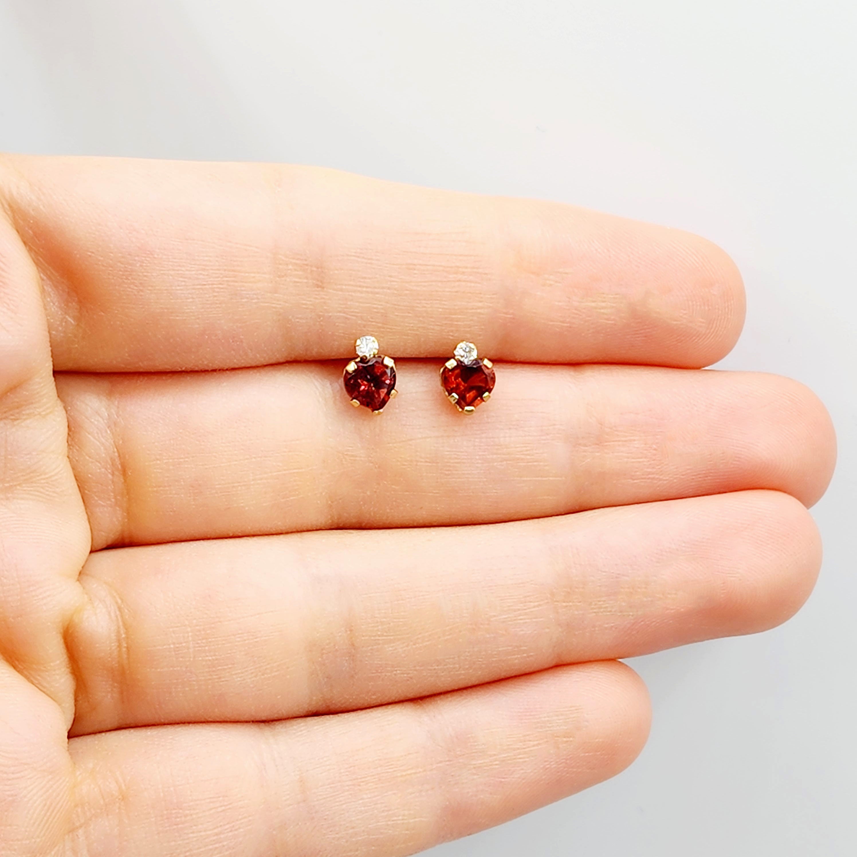 10K Yellow Gold Heart Garnet Stud Earrings, January Birthstone