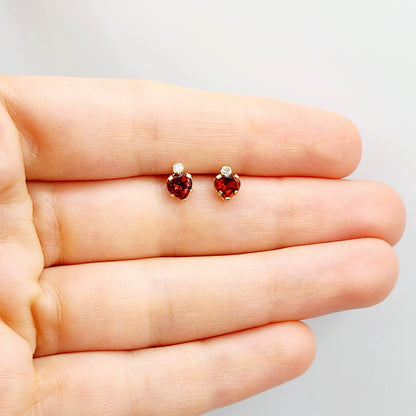 10K Yellow Gold Heart Garnet Stud Earrings, January Birthstone