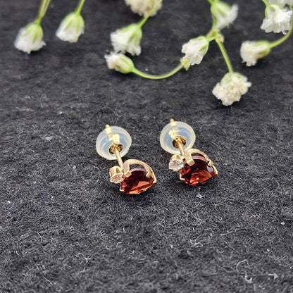 10K Yellow Gold Garnet 4x4mm with CZ Stud Earrings, January Birthstone Birthday, Gift for Her