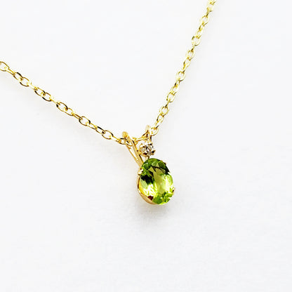 14K Yellow Gold Peridot 6x4mm with Diamond Pendant, August Birthstone, Green Stone Charm, Handmade Pendant, Pendant For Girls