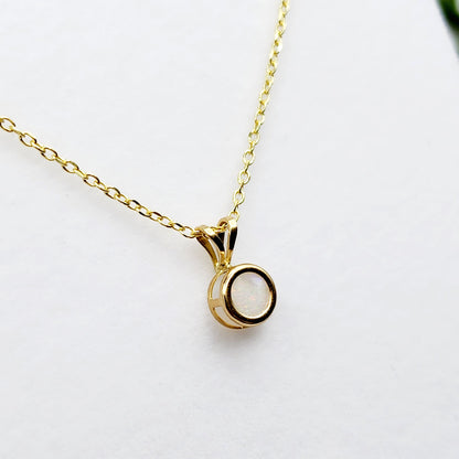 Gold Opal Pendant Necklace, 14K Yellow Gold Genuine Oval Opal 5x5mm Bezel Pendant Necklace, Affordable Jewelry, October Birthstone